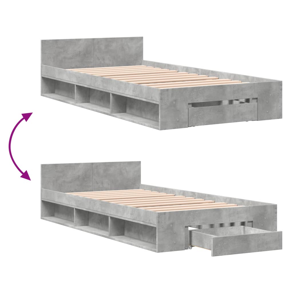 Bed Frame with Drawer without Mattress Concrete Grey 90x200 cm