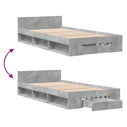 Bed Frame with Drawer without Mattress Concrete Grey 90x200 cm