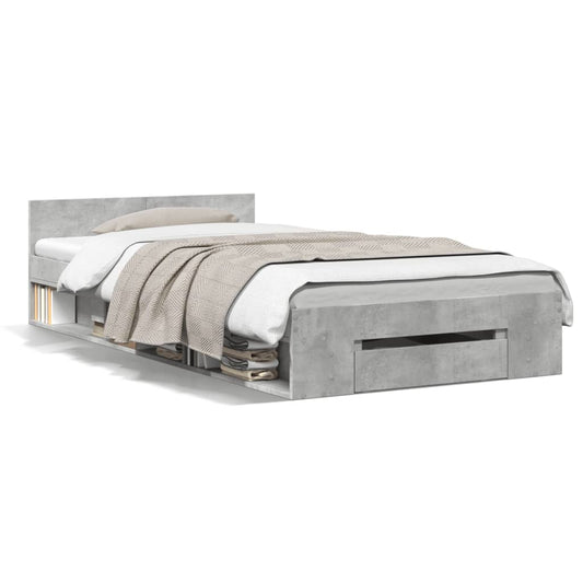 Bed Frame with Drawer without Mattress Concrete Grey 90x200 cm