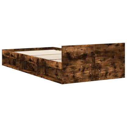 Bed Frame with Drawer without Mattress Smoked Oak 90x200 cm