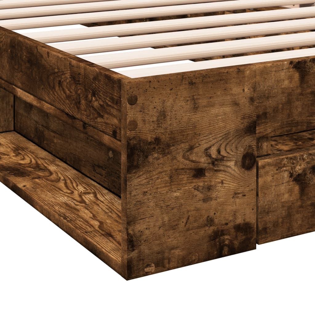 Bed Frame with Drawer without Mattress Smoked Oak 90x200 cm