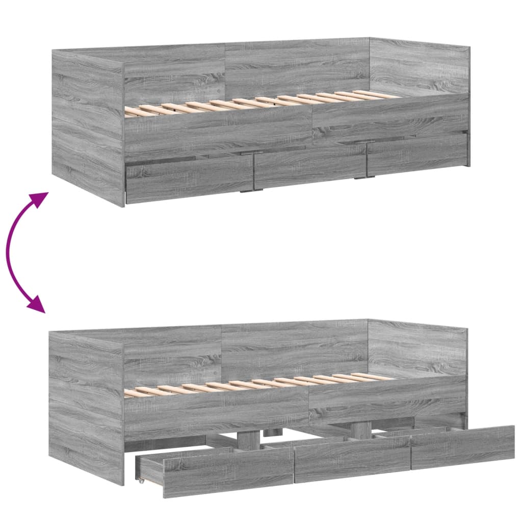 Daybed with Drawers without Mattress Grey Sonoma 100x200 cm