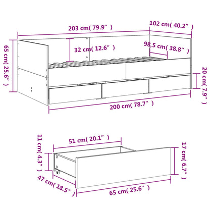 Daybed with Drawers without Mattress Grey Sonoma 100x200 cm