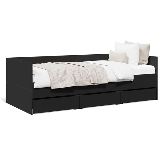 Daybed with Drawers Black 75x190 cm Engineered Wood