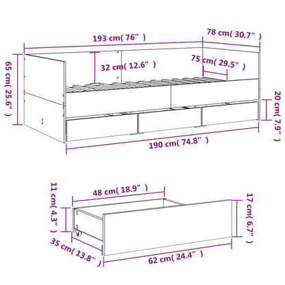 Daybed with Drawers without Mattress Smoked Oak 75x190 cm Small Single
