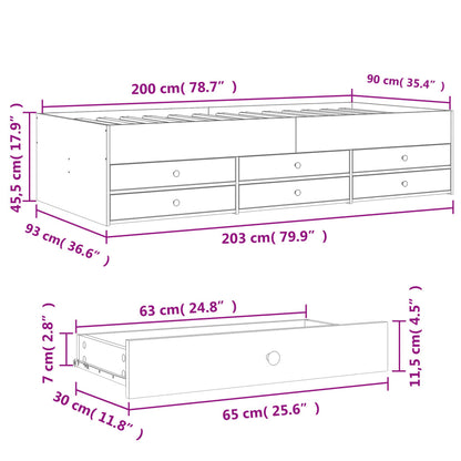 Daybed with Drawers without Mattress Concrete Grey 90x200 cm