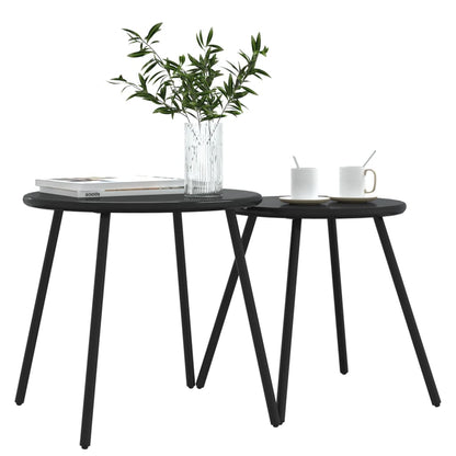 Garden Coffee Tables 2 pcs Round Black Powder-coated Steel