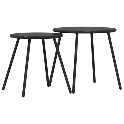 Garden Coffee Tables 2 pcs Round Black Powder-coated Steel