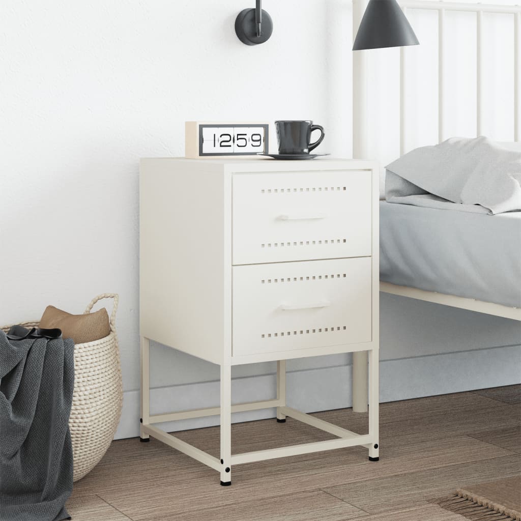 Bedside Cabinet White 36x39x60.5 cm Steel