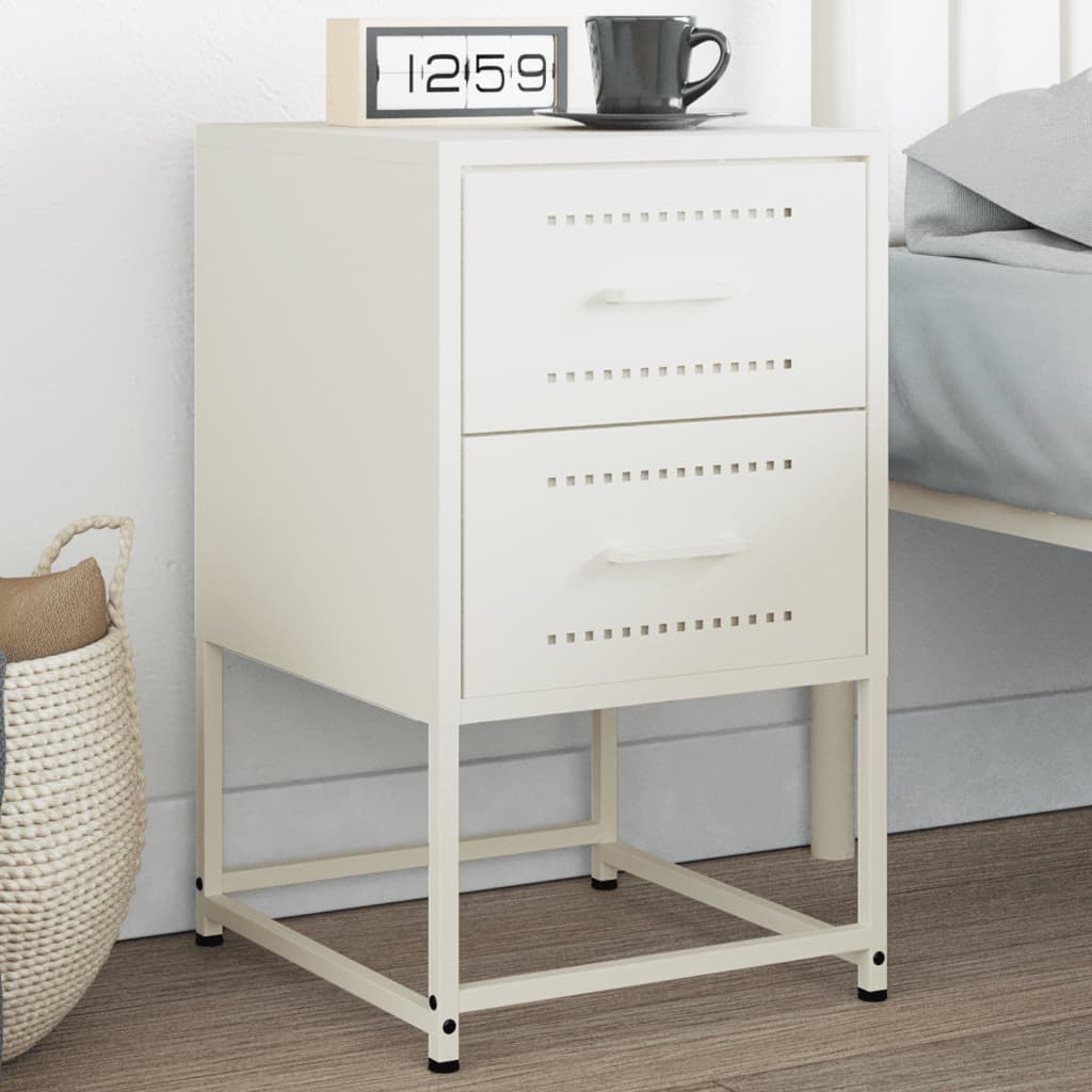 Bedside Cabinet White 36x39x60.5 cm Steel