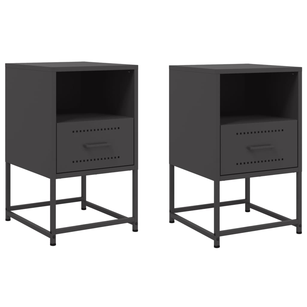 Bedside Cabinets 2 pcs Black 36x39x60.5 cm Steel