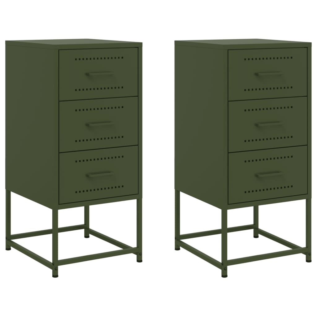 Bedside Cabinets 2 pcs Olive Green 36x39x78 cm Steel