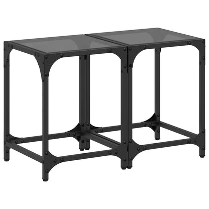 Coffee Tables with Black Glass Top 2 pcs 30x30x40 cm Steel