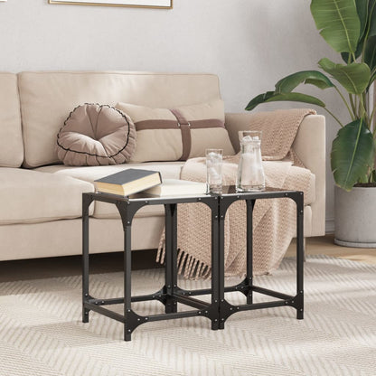 Coffee Tables with Black Glass Top 2 pcs 30x30x40 cm Steel