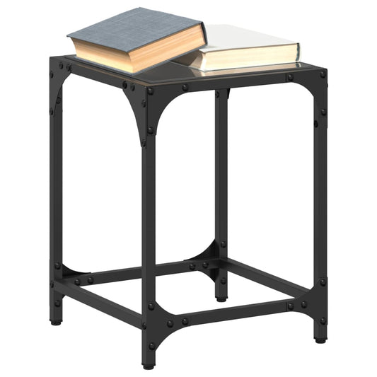 Coffee Tables with Black Glass Top 2 pcs 30x30x40 cm Steel