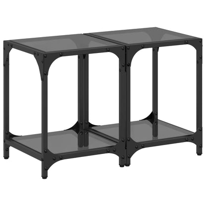 Coffee Tables with Black Glass Top 2 pcs 30x30x40 cm Steel