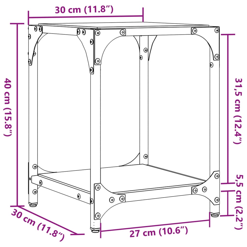 Coffee Tables with Black Glass Top 2 pcs 30x30x40 cm Steel