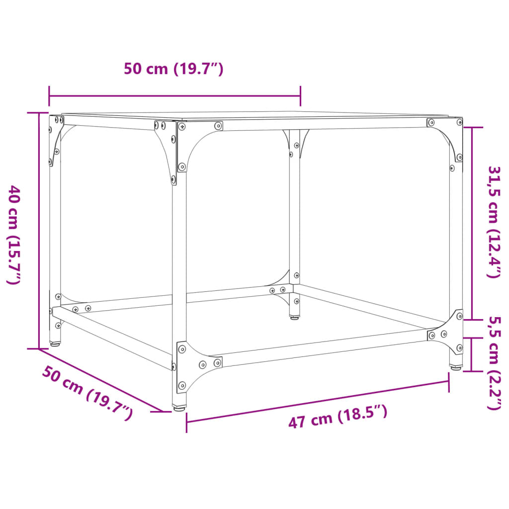 Coffee Table with Transparent Glass Top 50x50x40 cm Steel