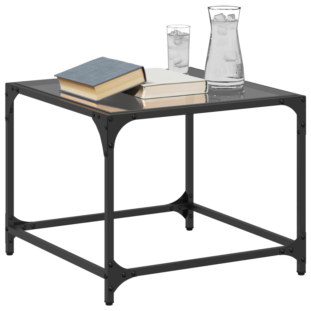 Coffee Table with Black Glass Top 50x50x40 cm Steel