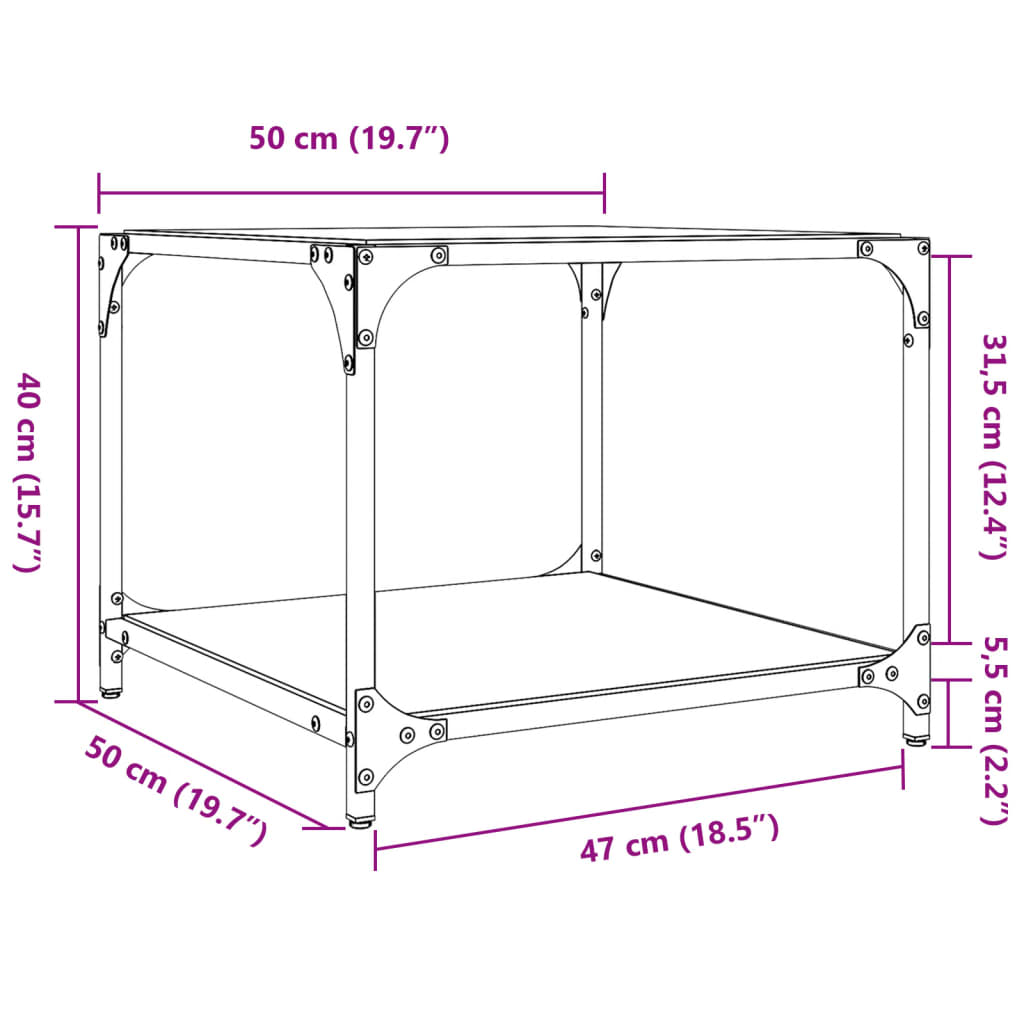 Coffee Tables with Transparent Glass Top 2 pcs 50x50x40 cm Steel