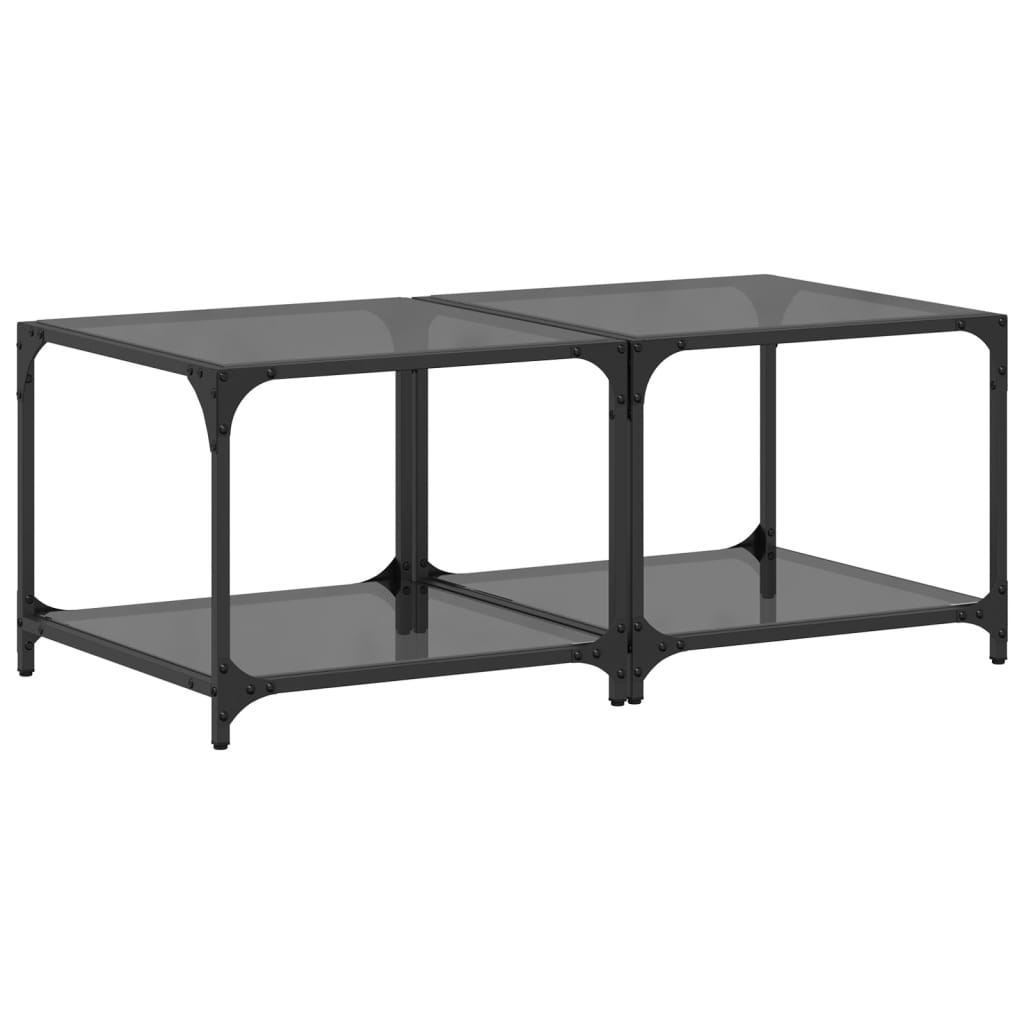 Coffee Tables with Black Glass Top 2 pcs 50x50x40 cm Steel