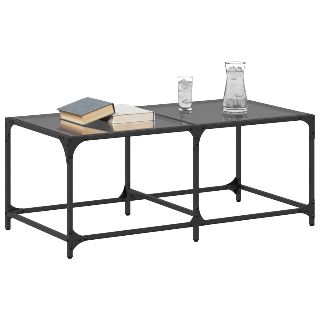 Coffee Table with Black Glass Top 98.5x50x40 cm Steel