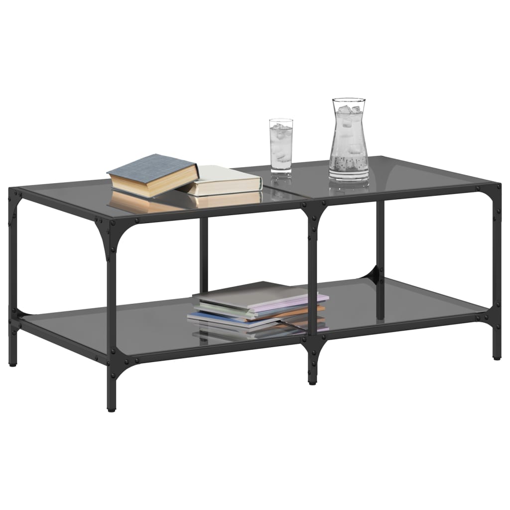 Coffee Table with Black Glass Top 98.5x50x40 cm Steel