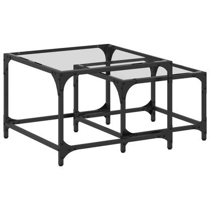 Nesting Coffee Tables 2 pcs with Transparent Glass Top Steel