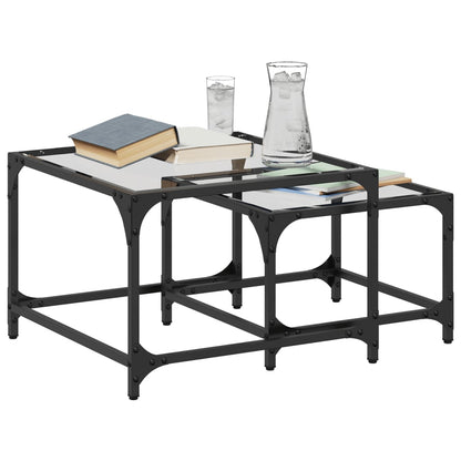 Nesting Coffee Tables 2 pcs with Transparent Glass Top Steel