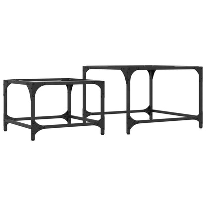 Nesting Coffee Tables 2 pcs with Transparent Glass Top Steel