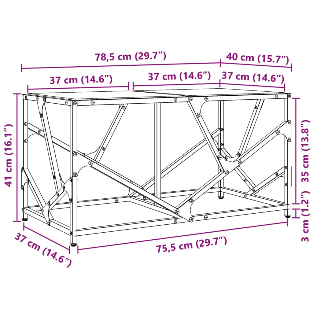 Coffee Table with Transparent Glass Top 78.5x40x41 cm Steel