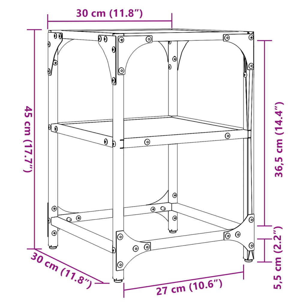 Coffee Table with Transparent Glass Top 30x30x45 cm Steel