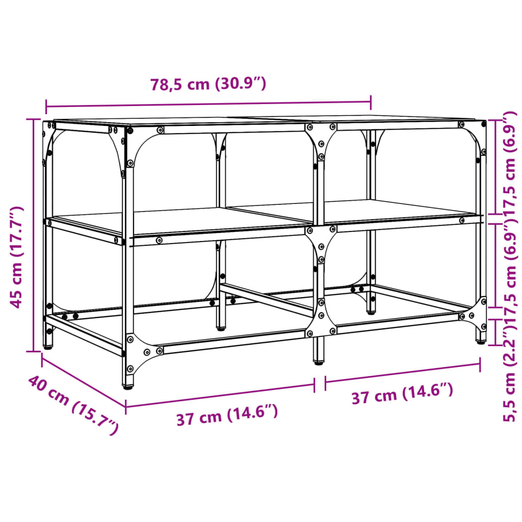 Coffee Table with Black Glass Top 78.5x40x45 cm Steel