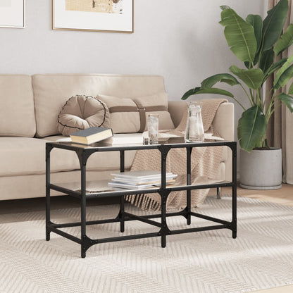 Coffee Table with Black Glass Top 78.5x40x45 cm Steel