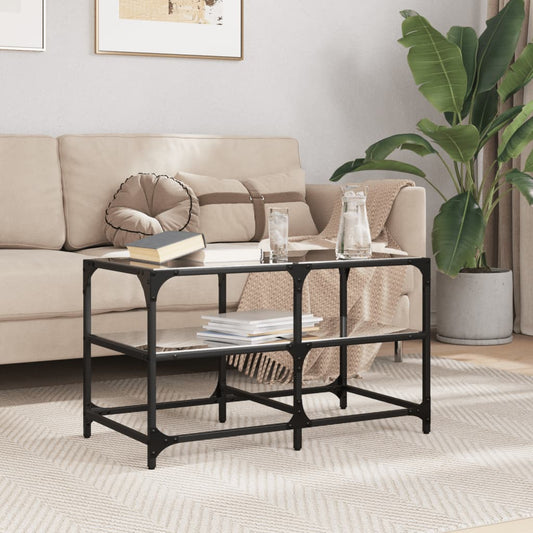 Coffee Table with Black Glass Top 78.5x40x45 cm Steel