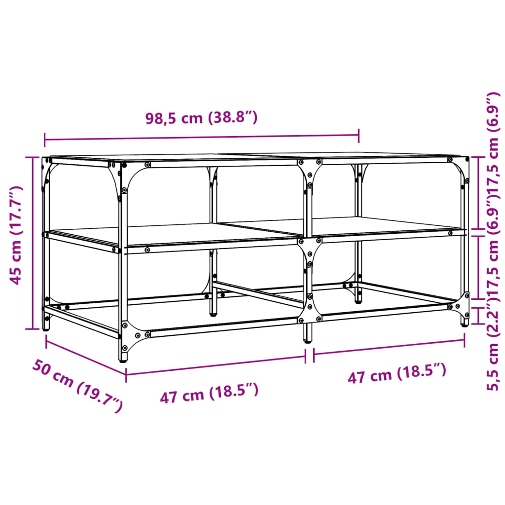 Coffee Table with Transparent Glass Top 98.5x50x45 cm Steel