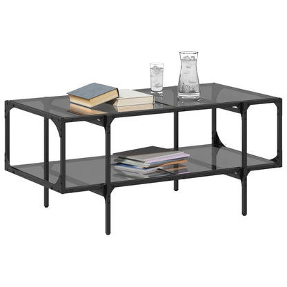 Coffee Table with Black Glass Top 98.5x50x45 cm Steel