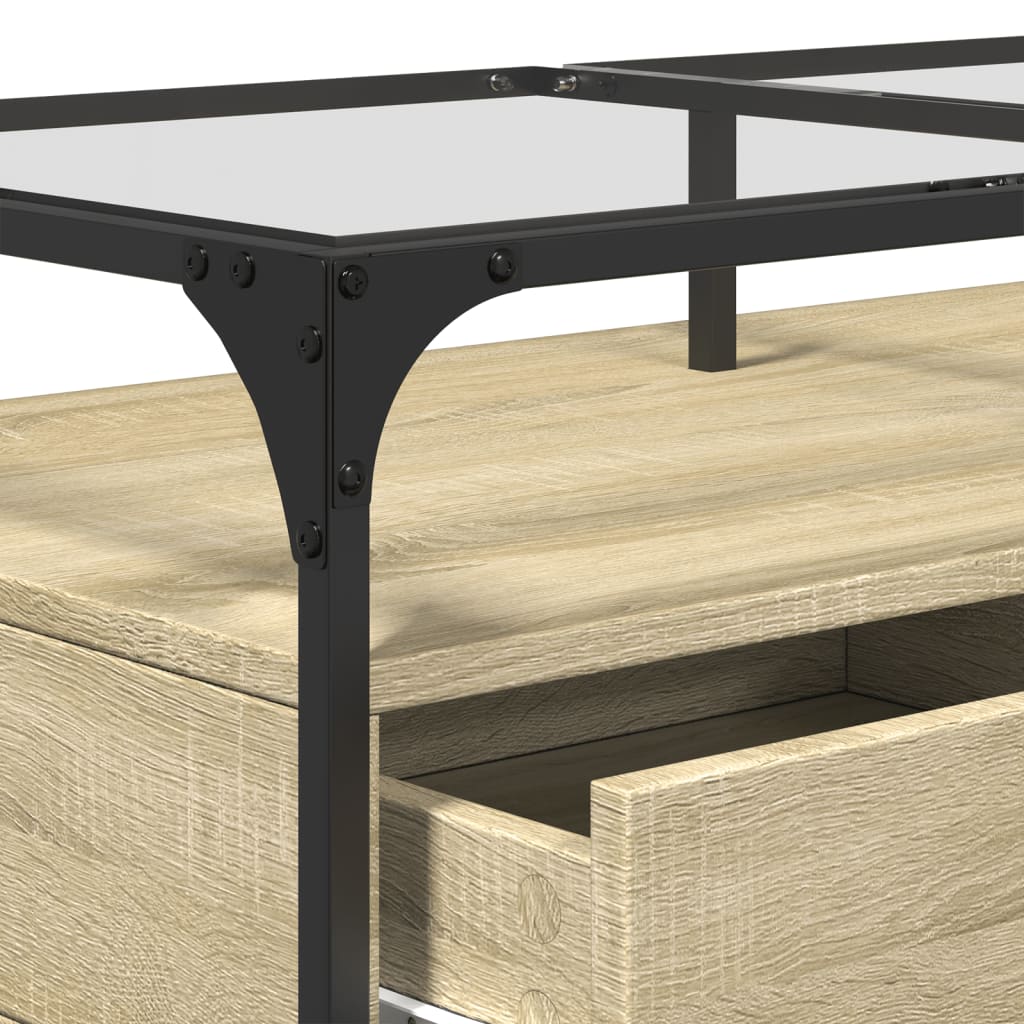 Coffee Table with Glass Top Sonoma Oak 98.5x50x45 cm Steel