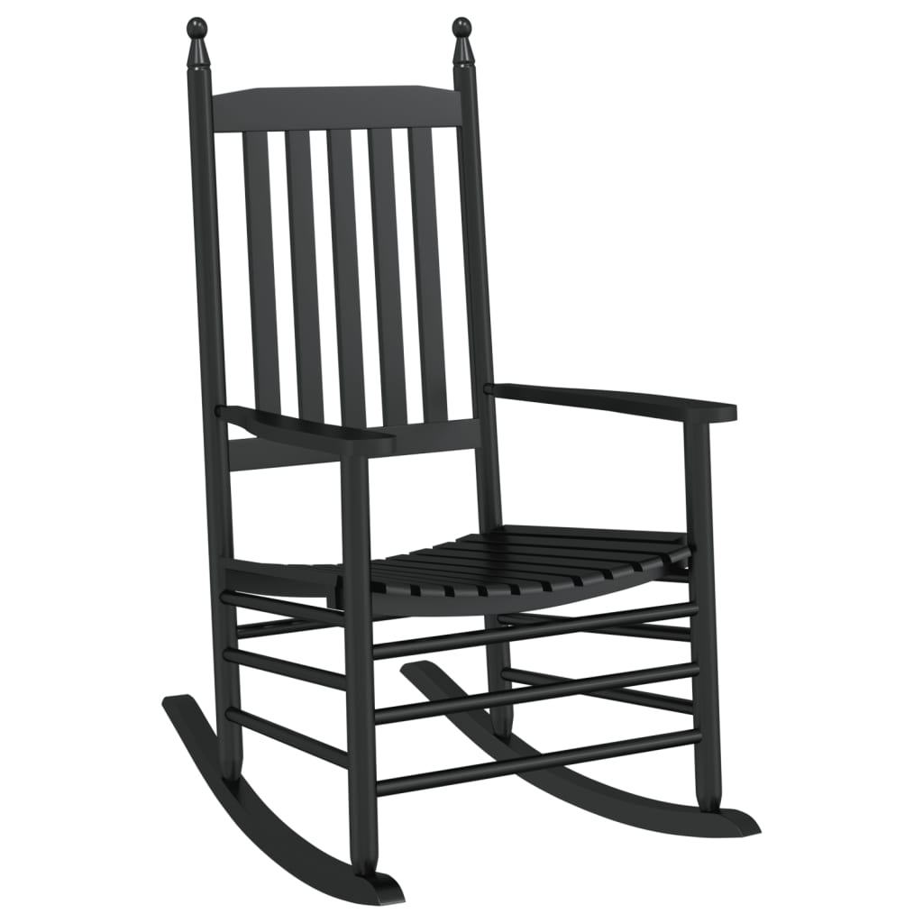 Rocking Chair with Foldable Table Black Solid Wood Poplar