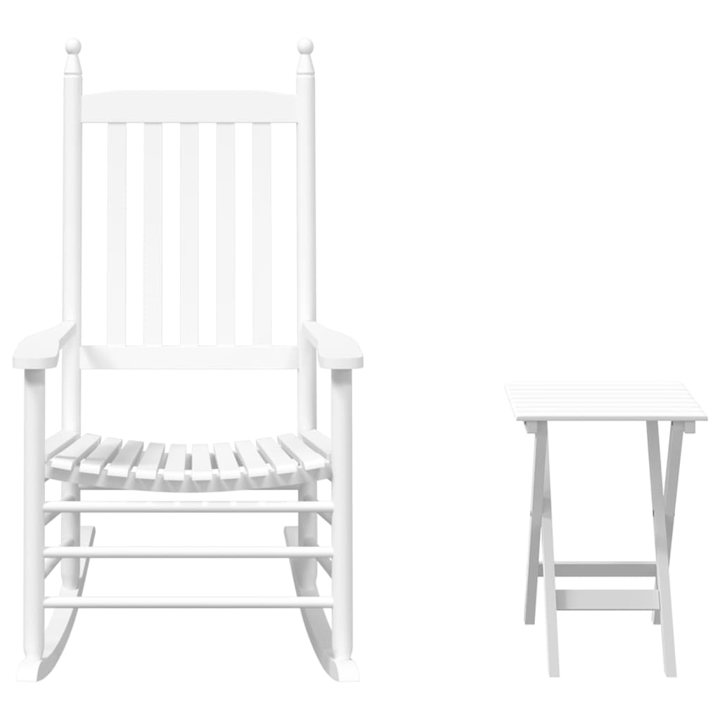 Rocking Chair with Foldable Table White Solid Wood Poplar