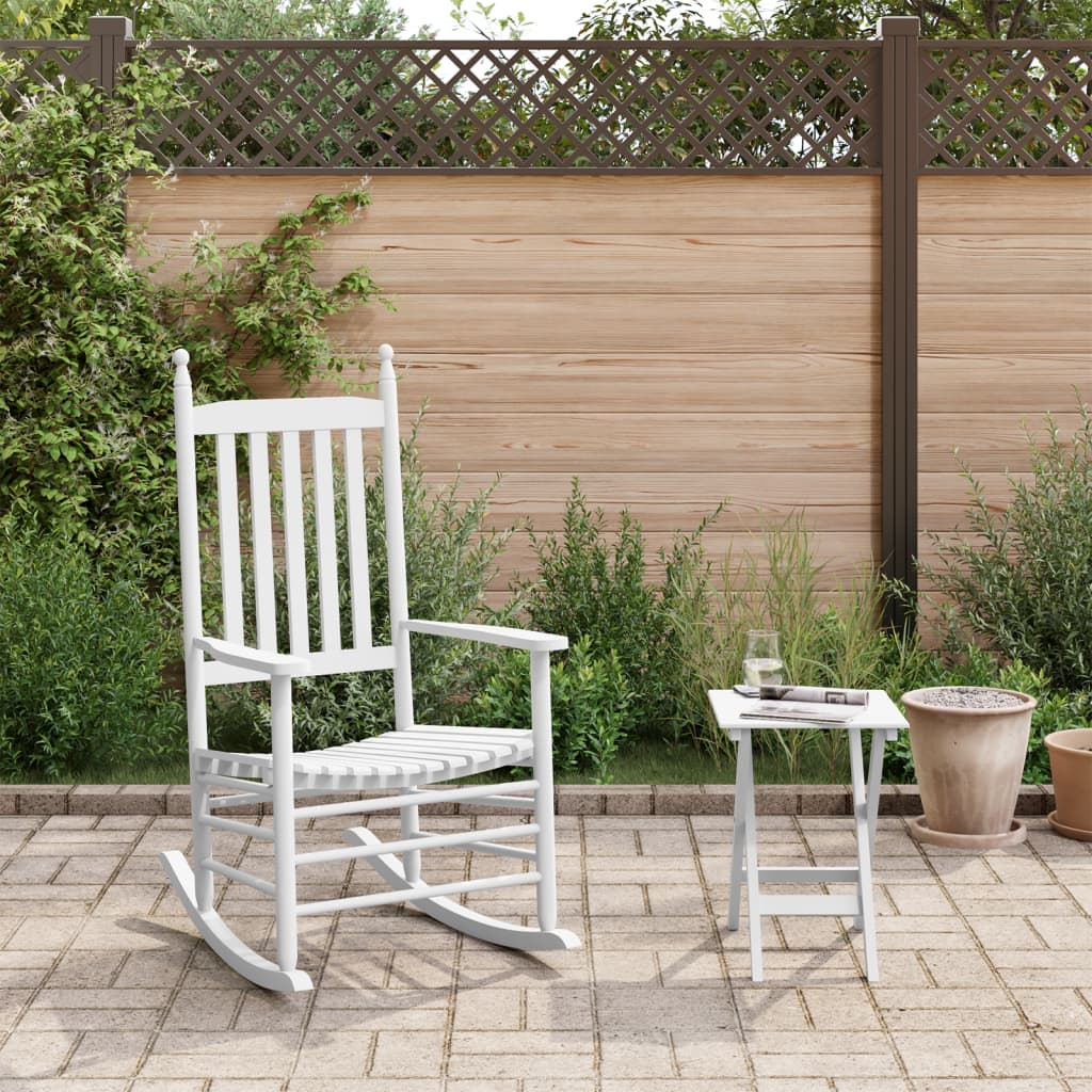 Rocking Chair with Foldable Table White Solid Wood Poplar