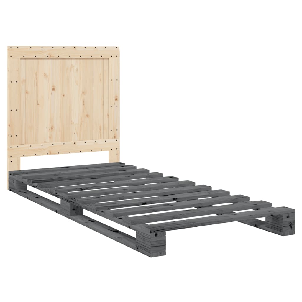 Bed Frame with Headboard Grey 90x200 cm Solid Wood Pine