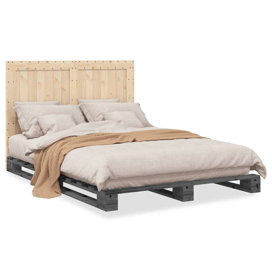 Bed Frame with Headboard Grey 140x200 cm Solid Wood Pine