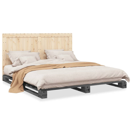 Bed Frame with Headboard Grey 180x200 cm Super King Solid Wood Pine