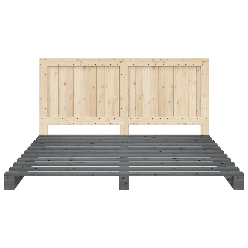 Bed Frame with Headboard Grey 200x200 cm Solid Wood Pine