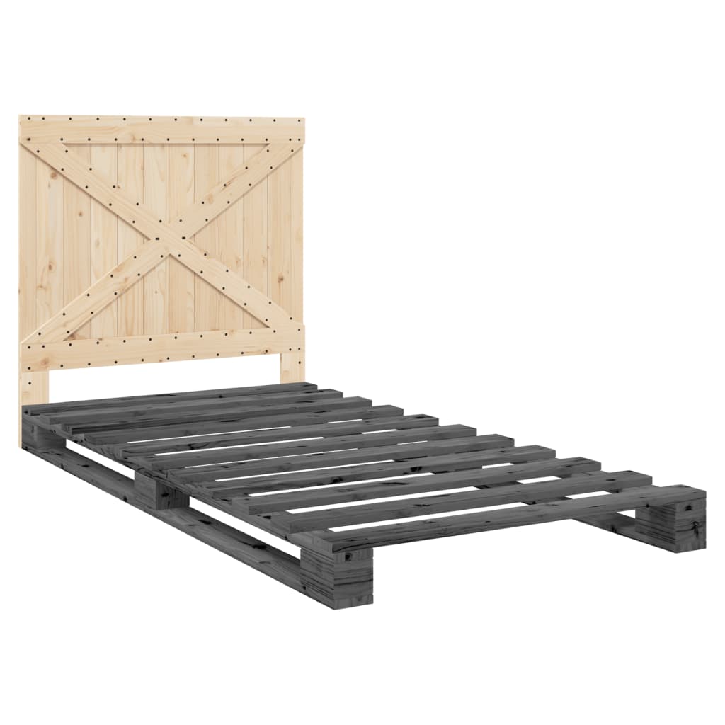 Bed Frame with Headboard Grey 100x200 cm Solid Wood Pine