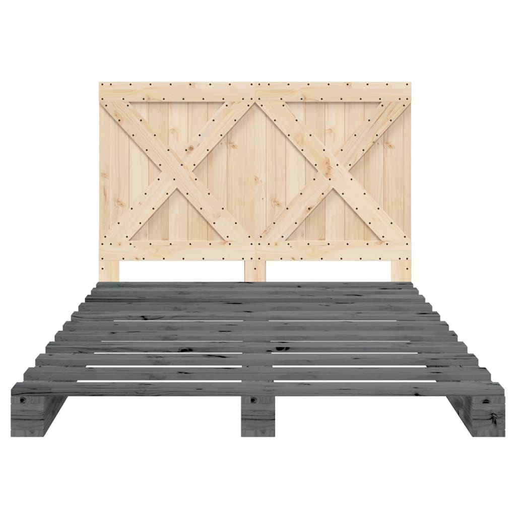 Bed Frame with Headboard Grey 160x200 cm Solid Wood Pine