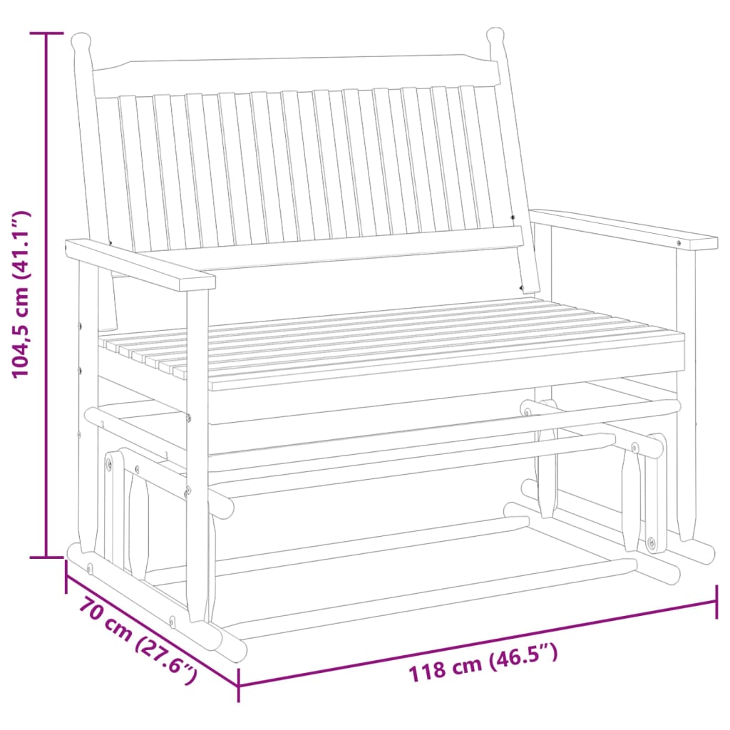 Glider Bench Black 118x70x104.5 cm Solid Wood Poplar