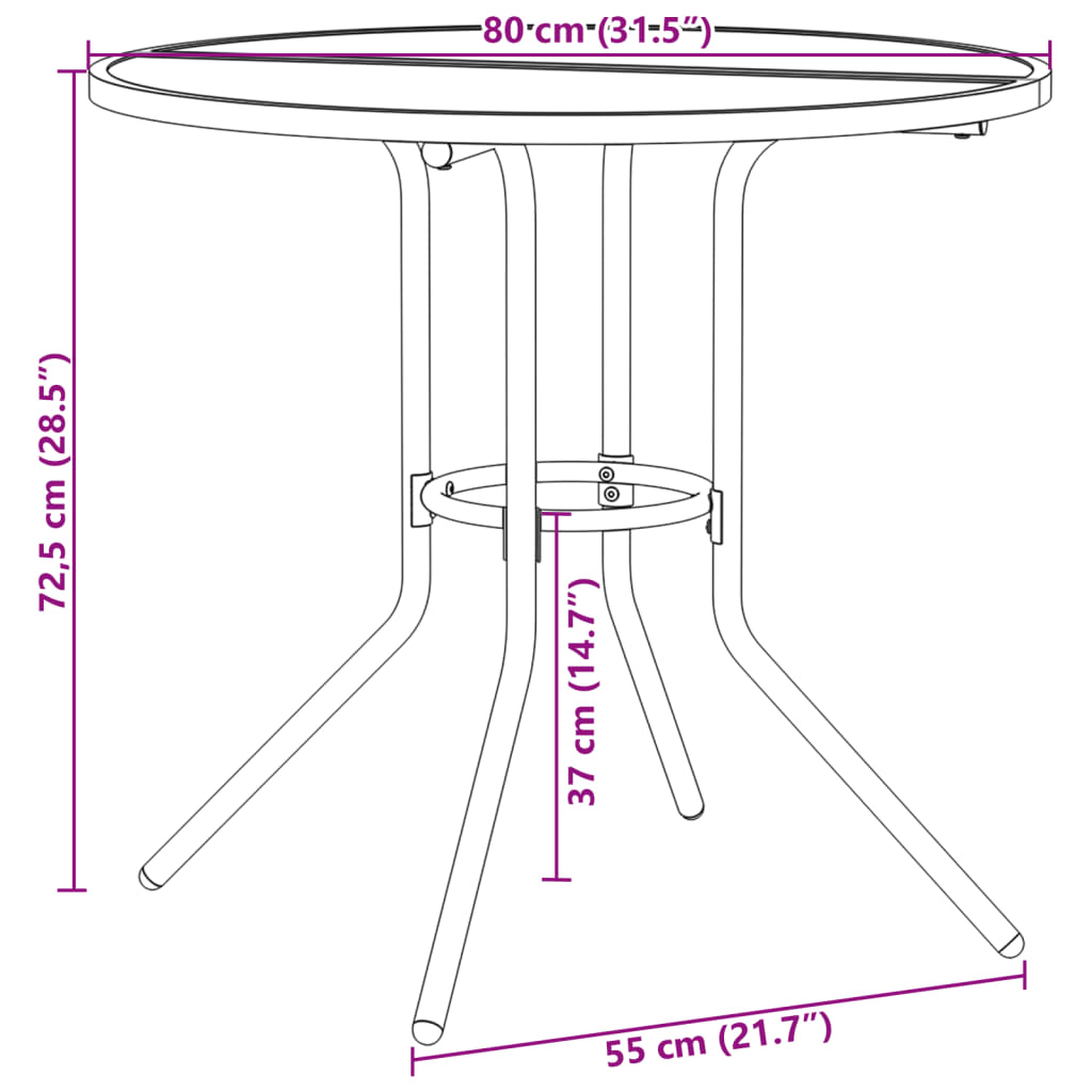 Patio Table Round Anthracite Ø80x72.5 cm Powder-coated Steel