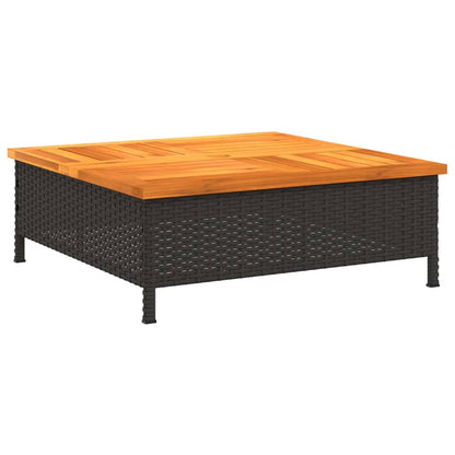 Garden Table Black 70x70x25 cm Rattan and Acacia Wood